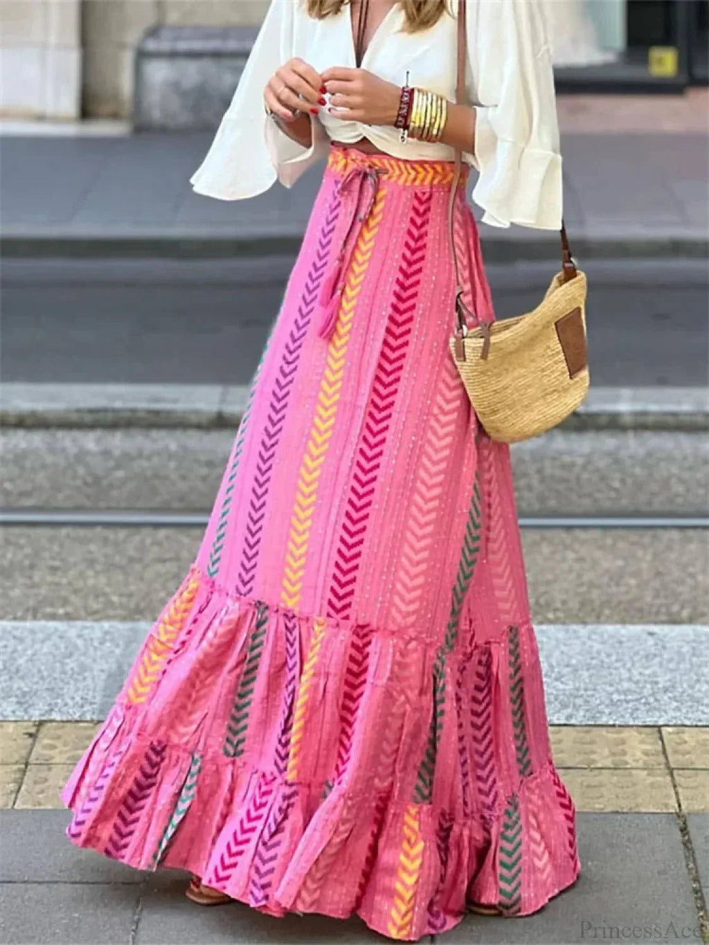 Imara Flowy Boho Print Ruffled Skirt