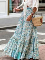 Imara Flowy Boho Print Ruffled Skirt