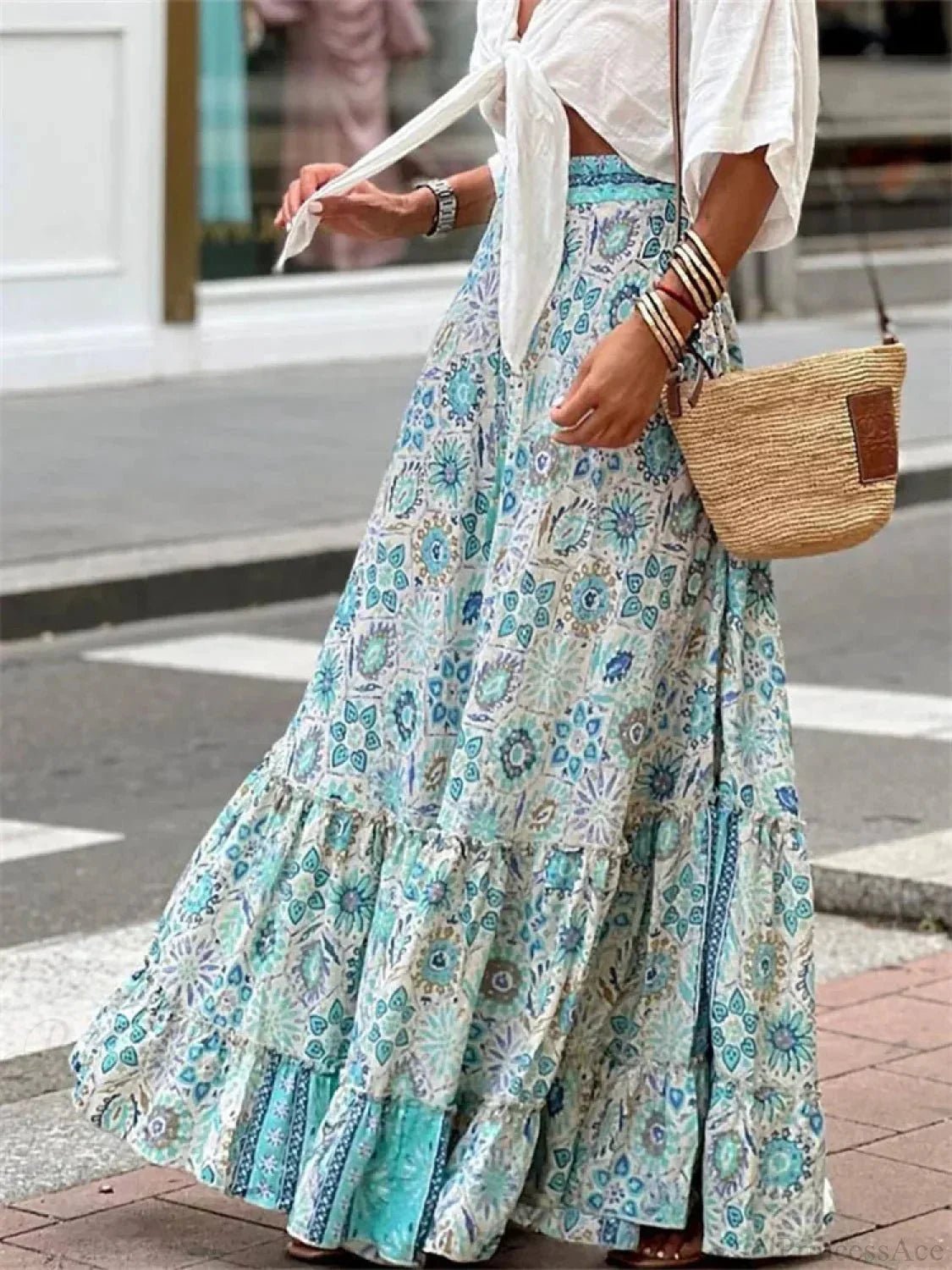 Imara Flowy Boho Print Ruffled Skirt