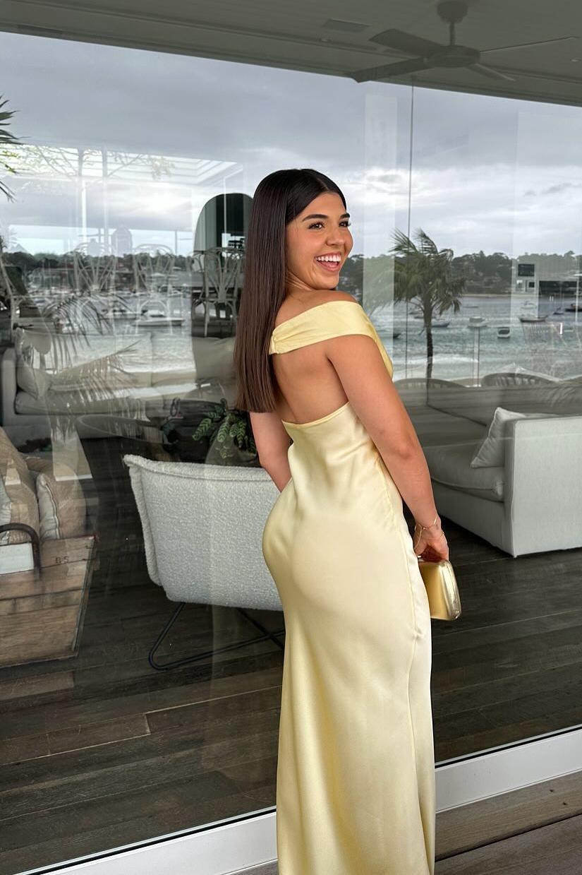 Jane Satin Off Shoulder Maxi Dress