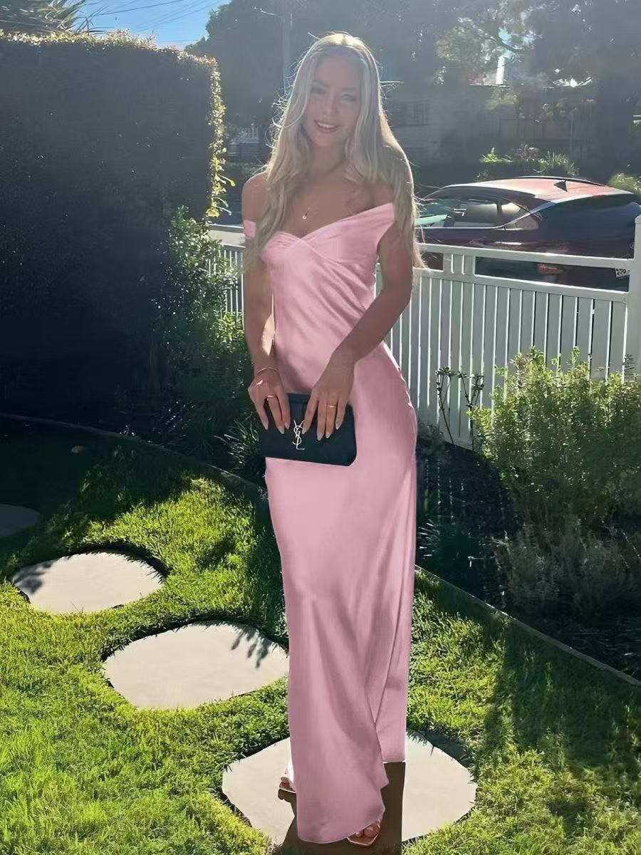Jane Satin Off Shoulder Maxi Dress