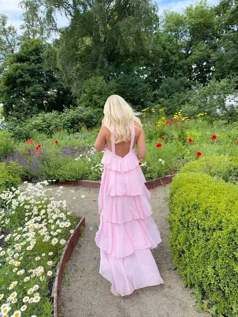 Rose Ruffle Backless Maxi Dress