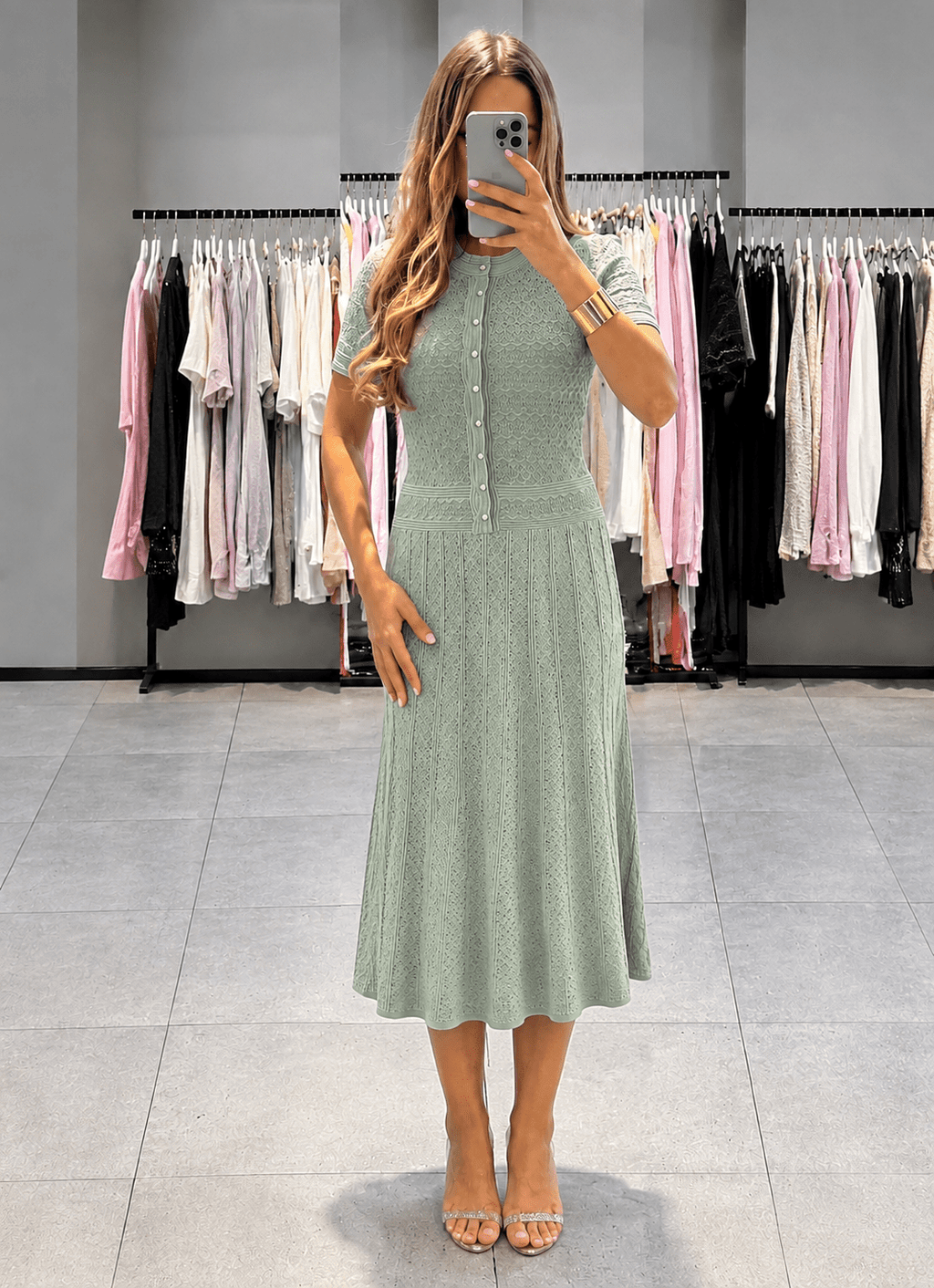Rebecca Half Button Knitted Midi Dress