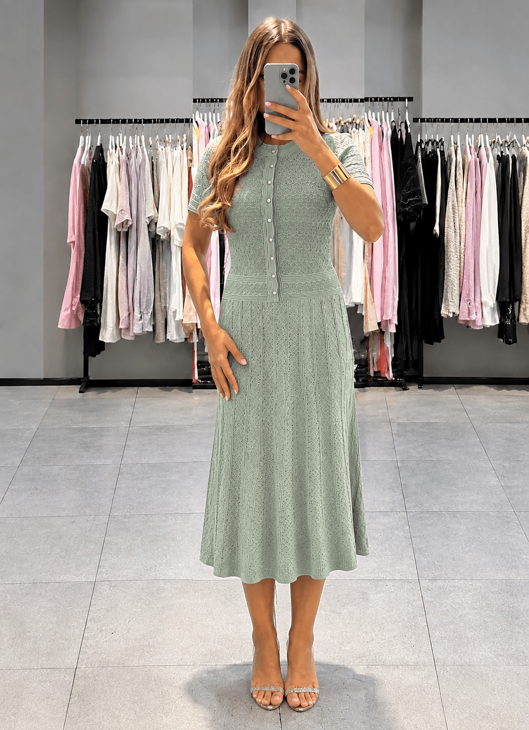 Rebecca Half Button Knitted Midi Dress
