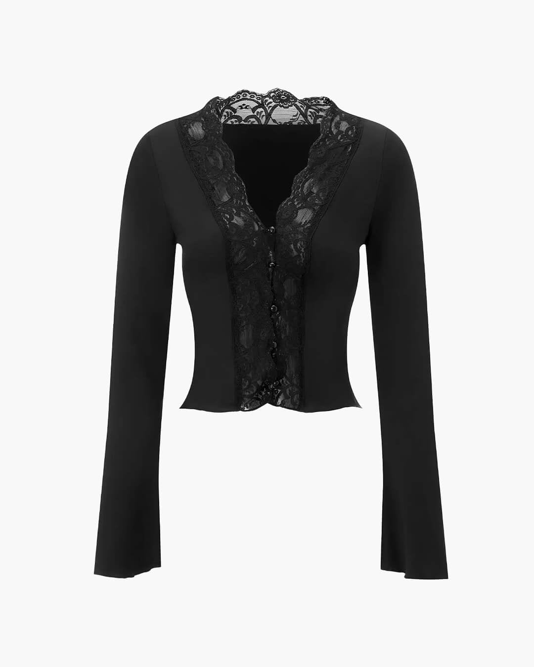 Jenna Long Sleeve Lace Trim Blouse