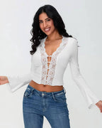 Jenna Long Sleeve Lace Trim Blouse