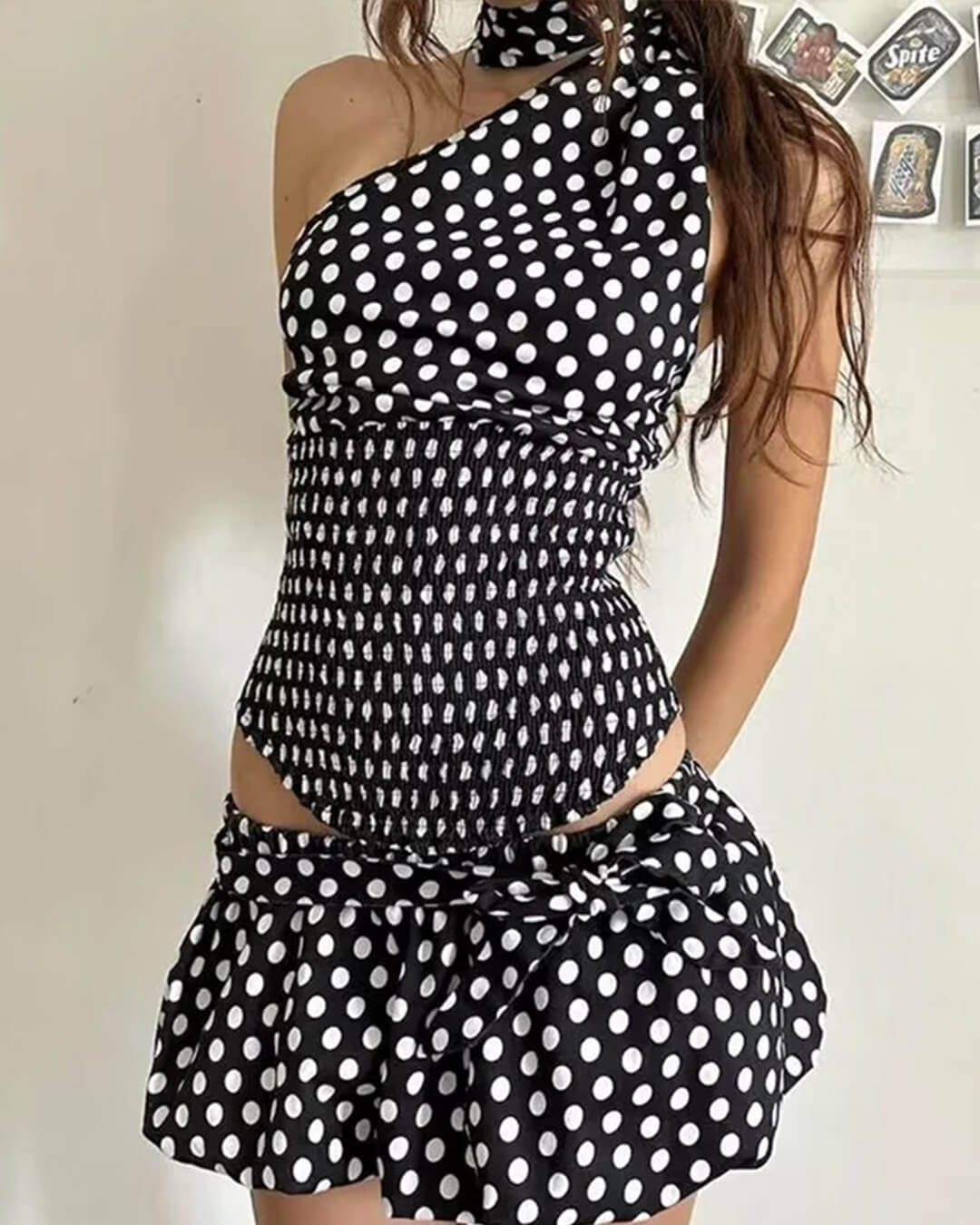 Jenny Polka Dot Elastic Waist Mini Skirt