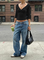 Jillian Deep V Midi Sleeve Tee