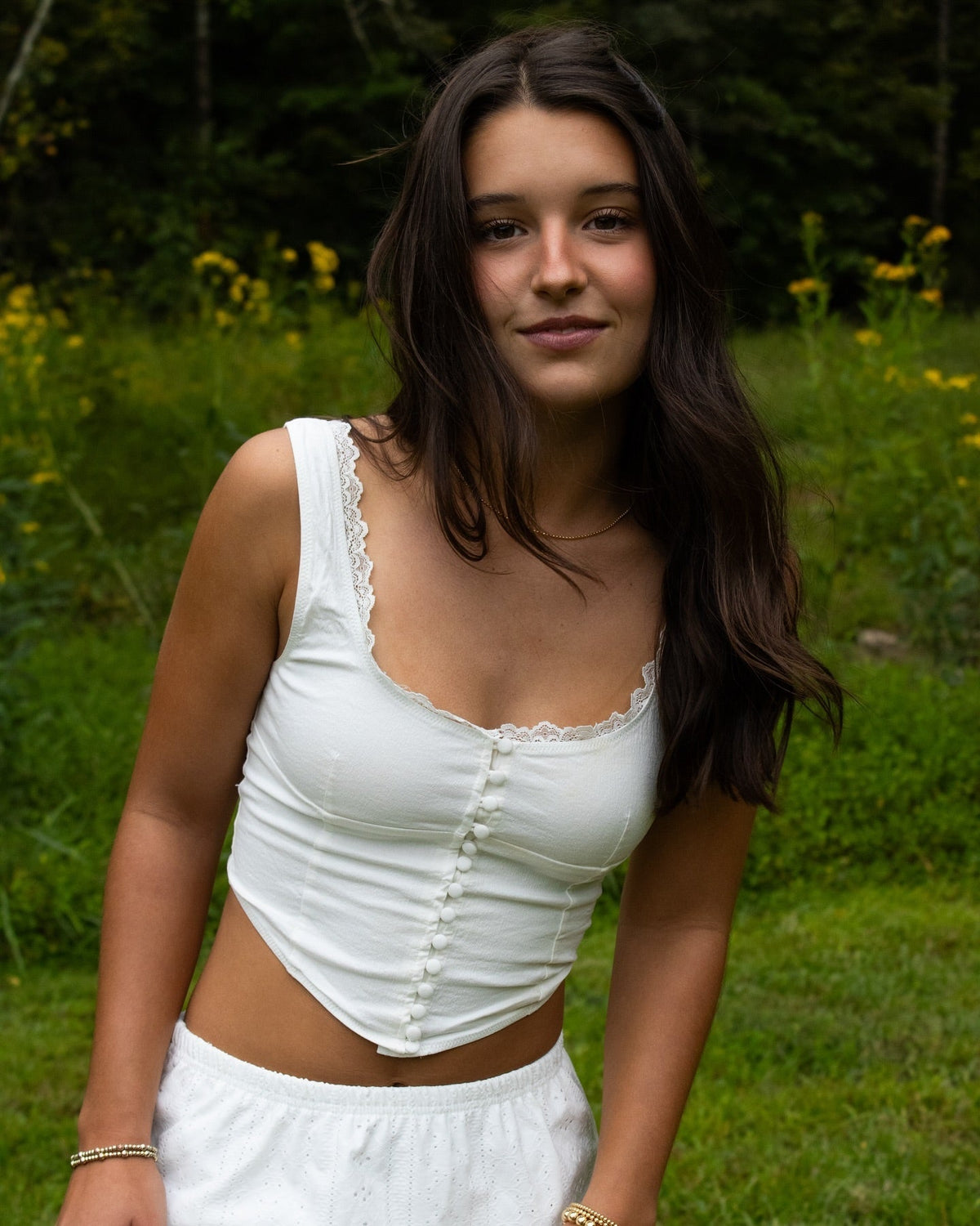 Juno Lace Trim Strappy Button Top