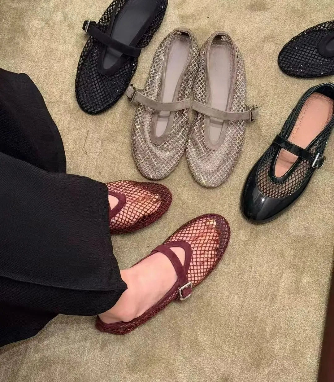 Kaila Rhinestone Mesh Ballet Flats