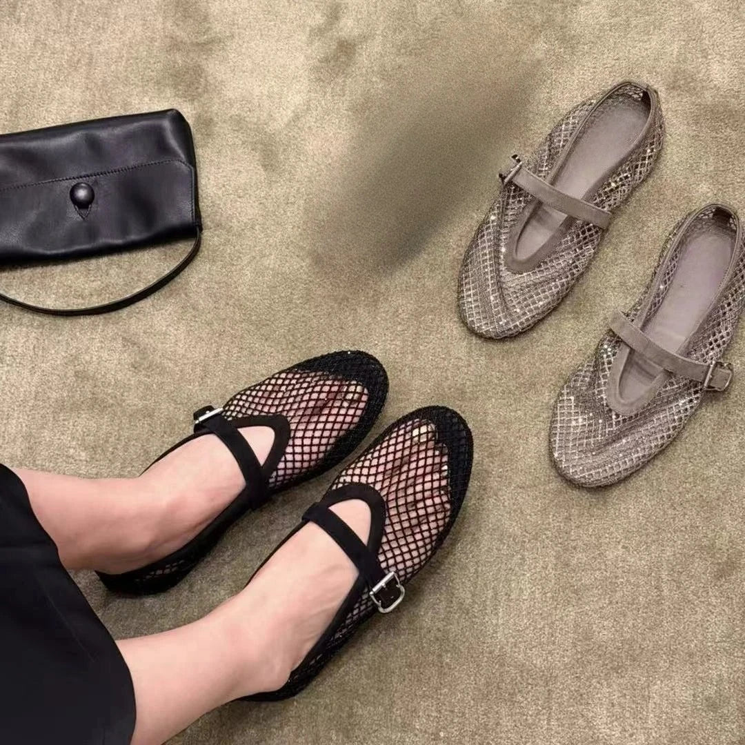 Kaila Rhinestone Mesh Ballet Flats