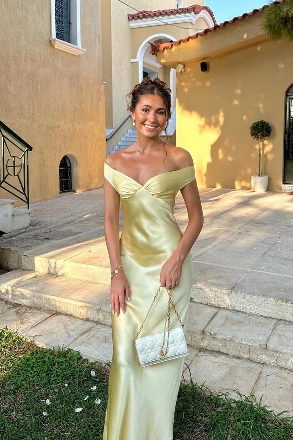 Katelyn Satin Off the Shoulder Maxi Dress