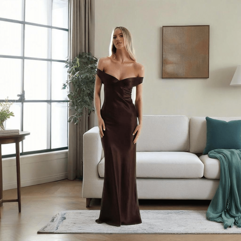 Katelyn Satin Off the Shoulder Maxi Dress