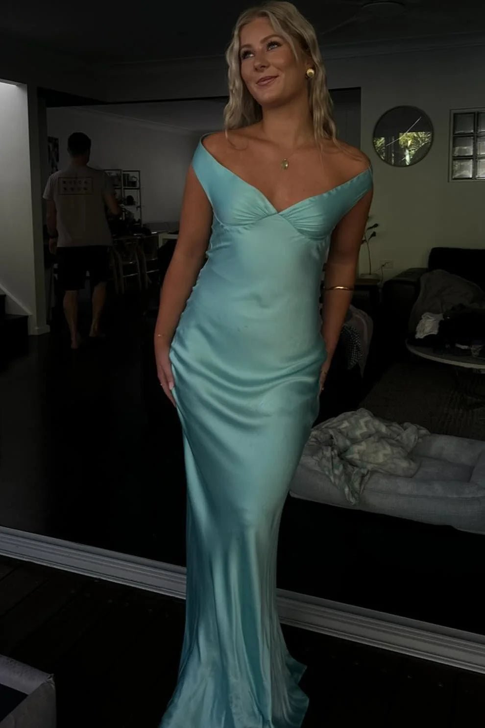 Katelyn Satin Off the Shoulder Maxi Dress