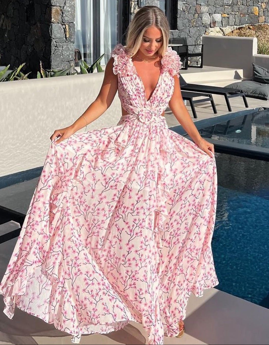 Katya Floral Ruffle Sleeves Maxi Dress