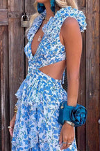 Katya Floral Ruffle Sleeves Maxi Dress