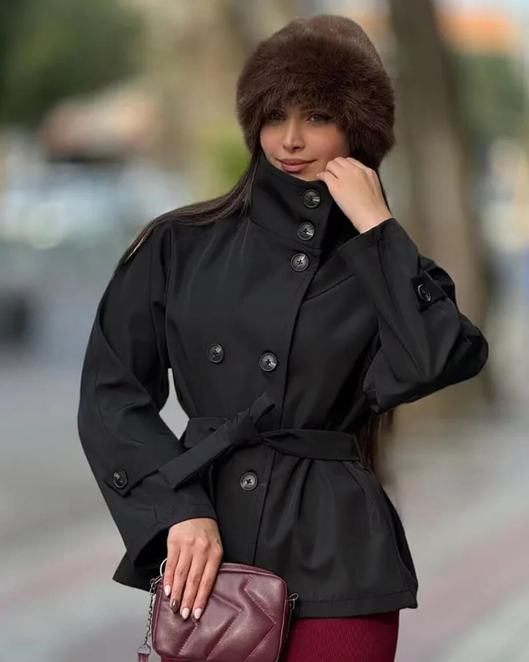 Kiarra Stand Collar Crop Trenchcoat