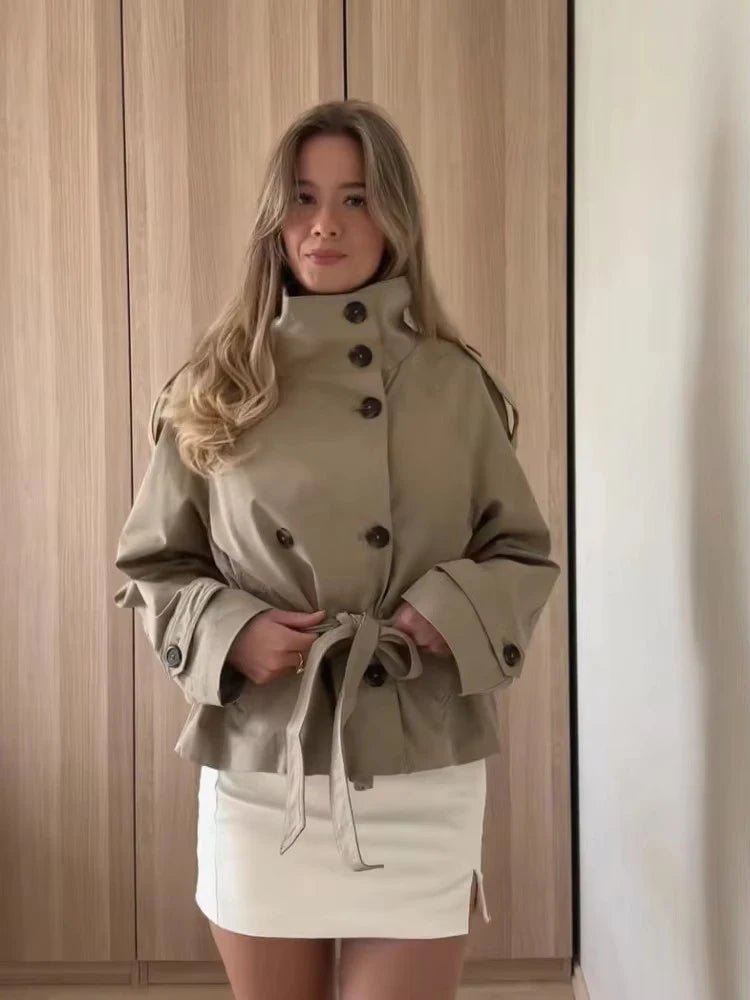 Kiarra Stand Collar Crop Trenchcoat