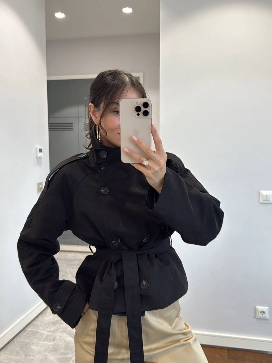 Kiarra Stand Collar Crop Trenchcoat