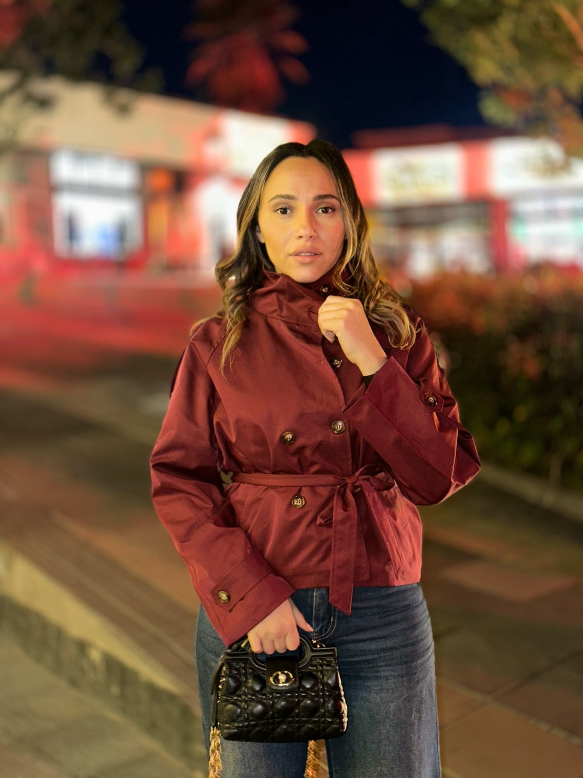 Kiarra Stand Collar Crop Trenchcoat