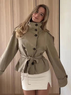 Kiarra Stand Collar Crop Trenchcoat
