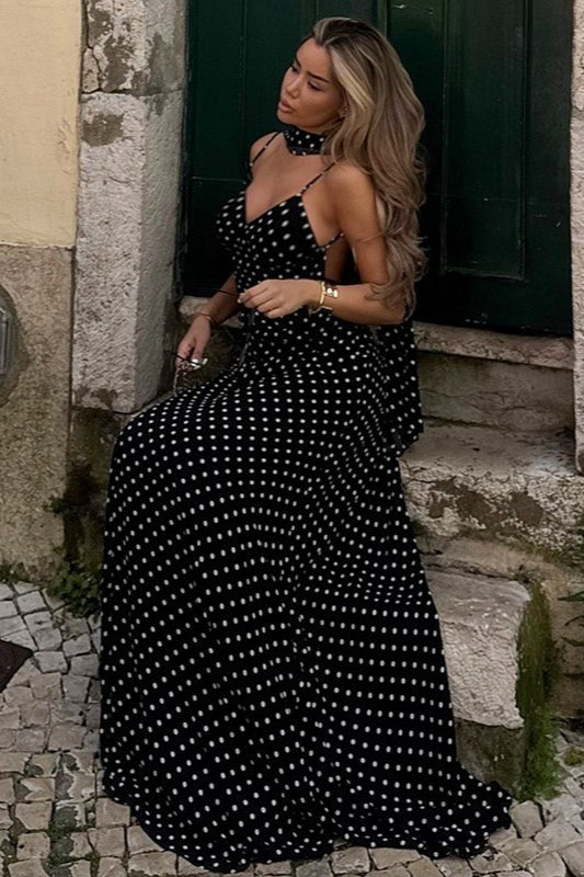 Lauren Polka Dot Backless Maxi Dress