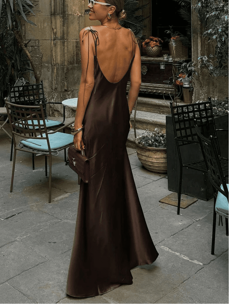 Leandra Backless Satin Maxi Dress