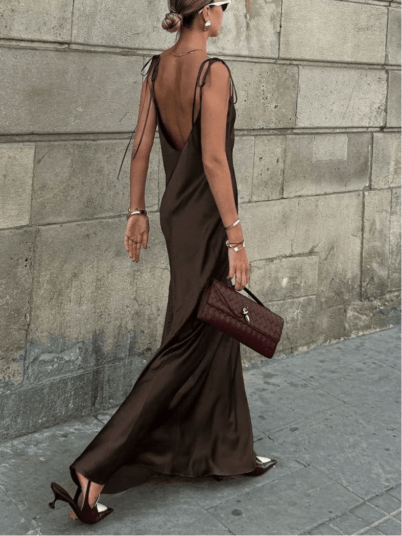 Leandra Backless Satin Maxi Dress