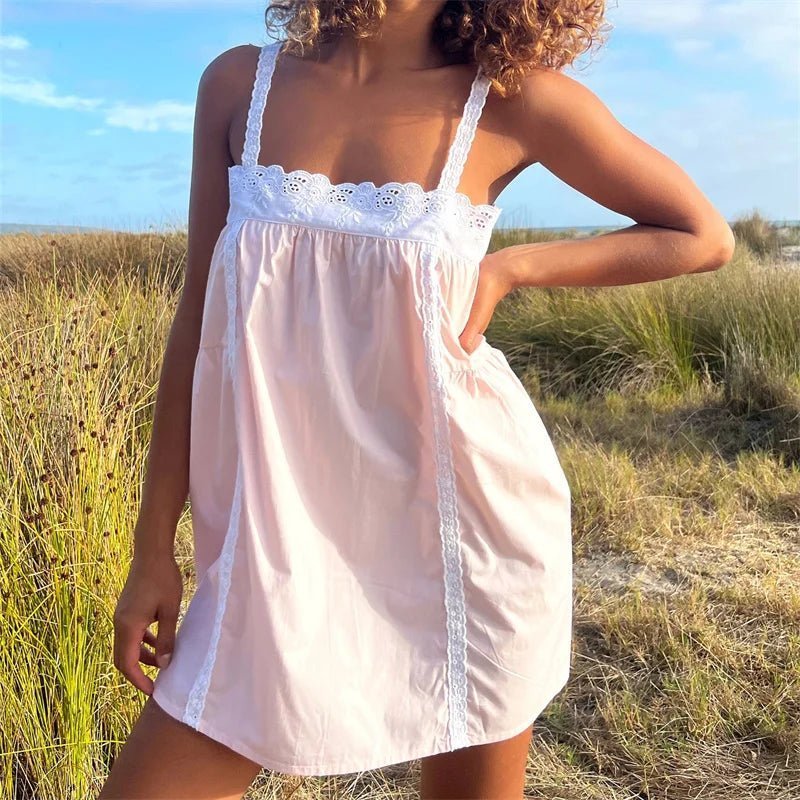 Liora Lace Trim Babydoll Mini Dress
