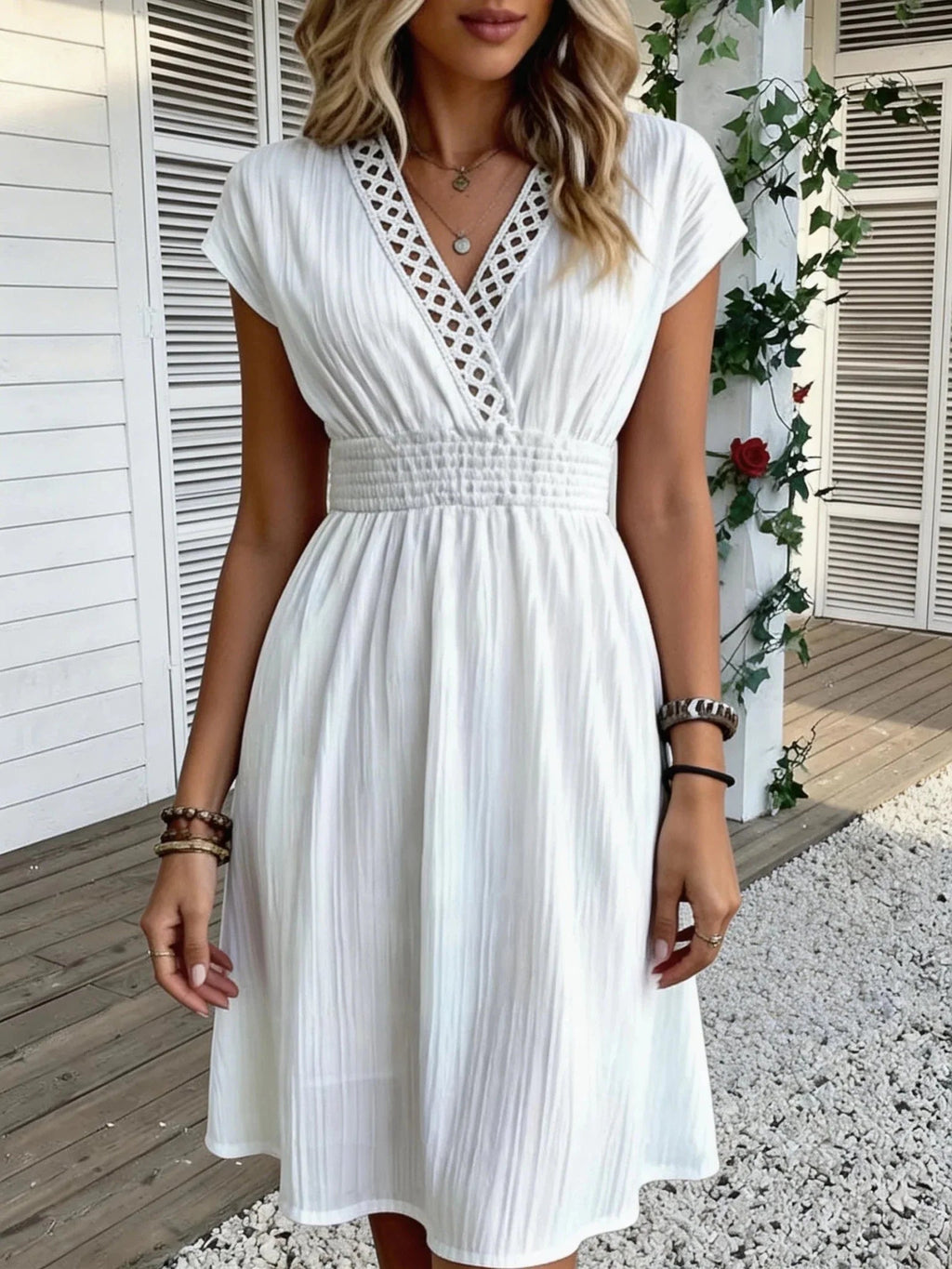 Lorelei French Lace V-Neck Fitted Dress