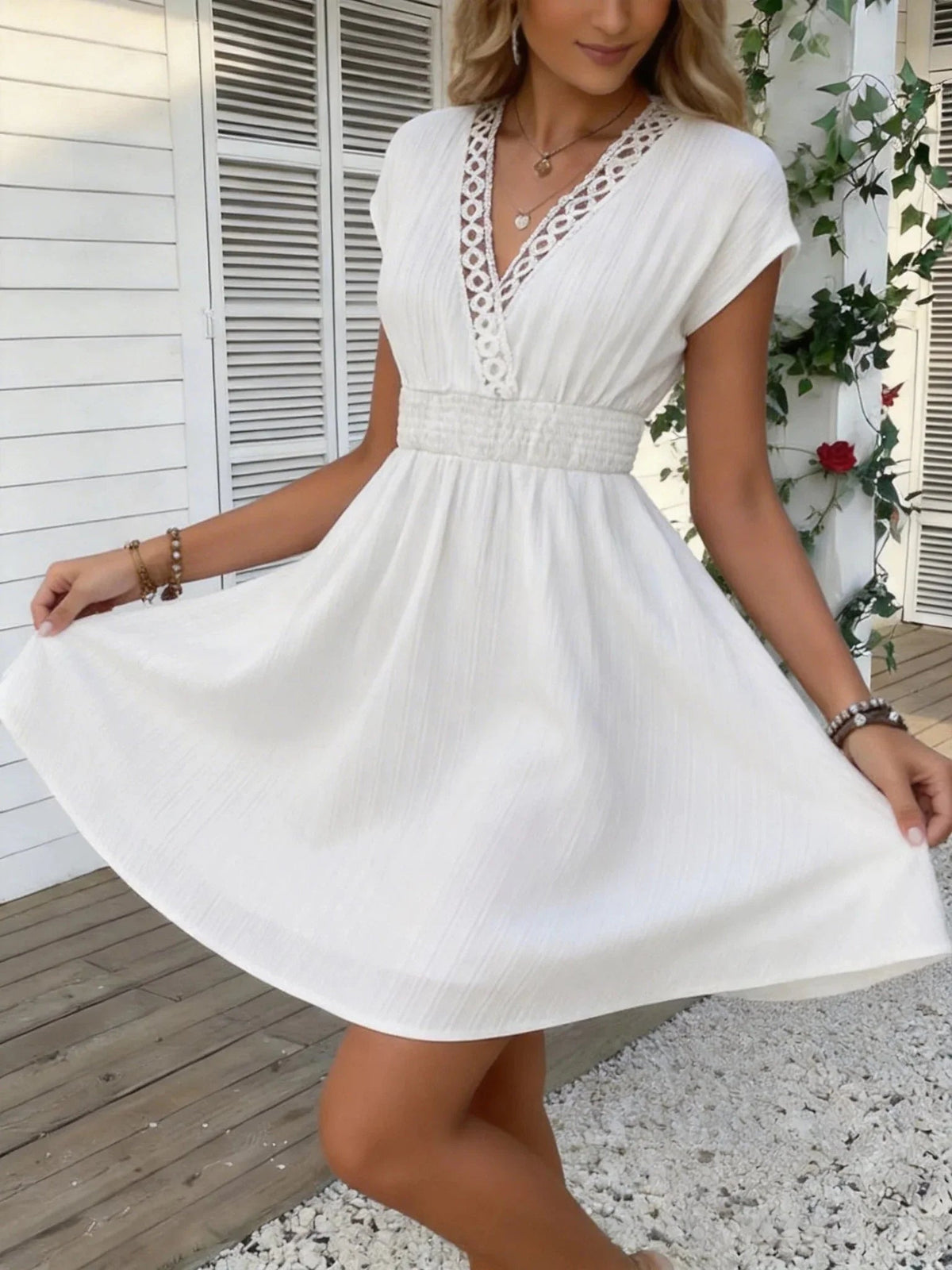 Lorelei French Lace V-Neck Fitted Dress