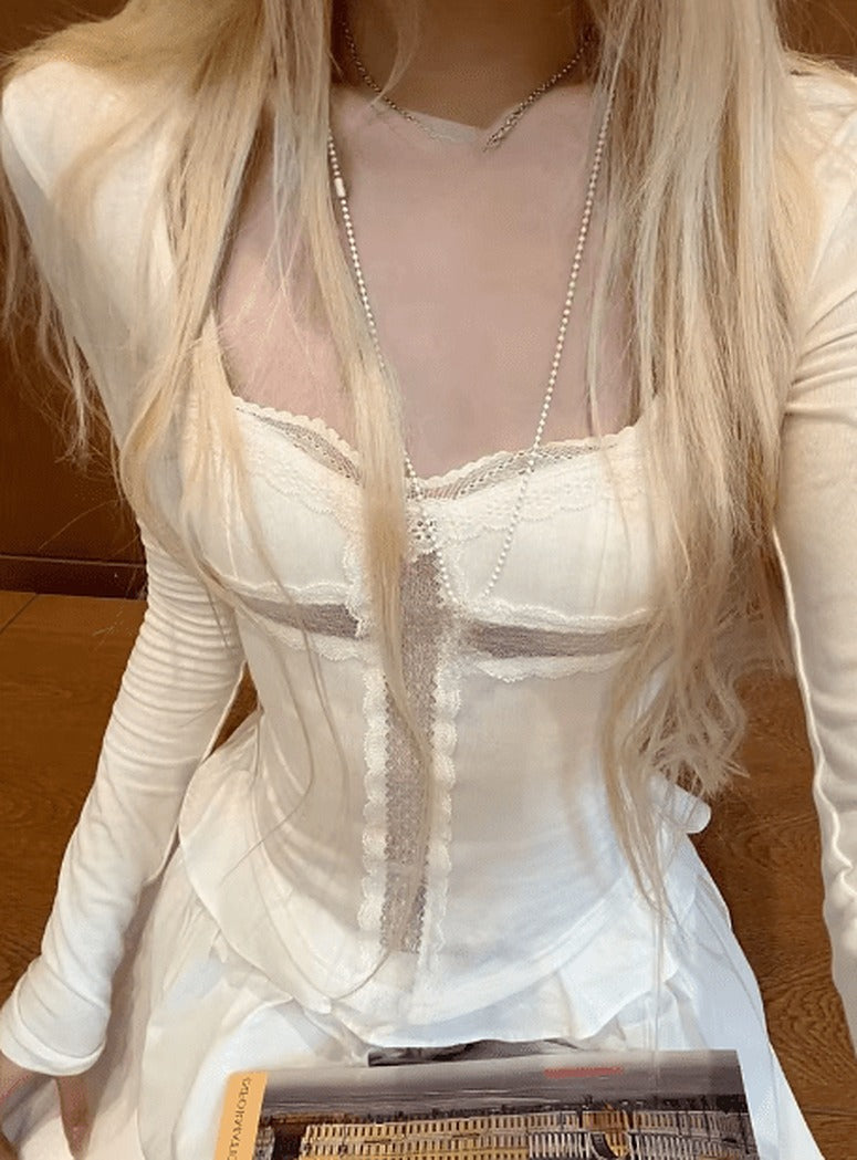 Lyra Lace Square Neck Crop Blouse