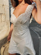 Lyra Satin Mini Dress with Lace Detail