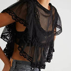 Maia Sheer Chiffon Lace Trim Crop Blouse