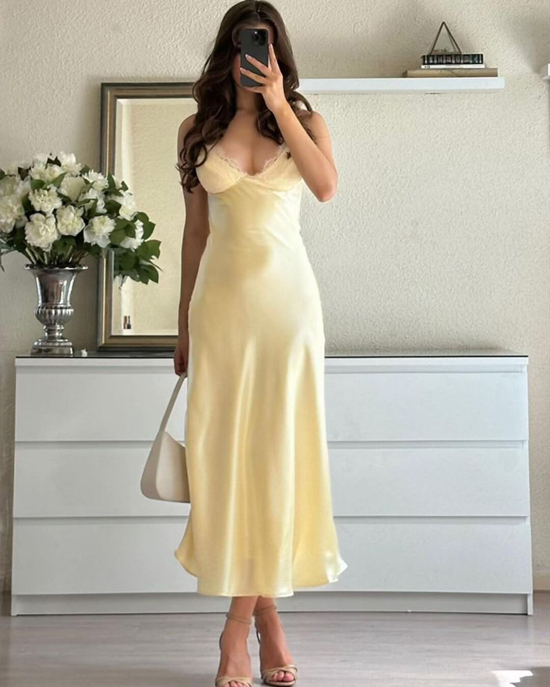 Marcella Backless Satin Midi Dress