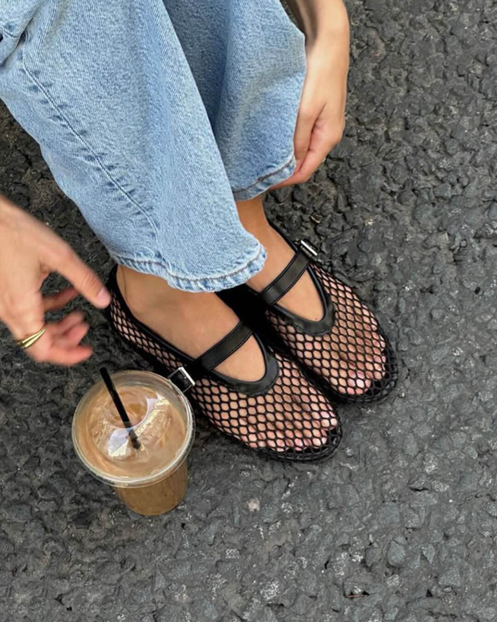 Adra Buckled Mesh Ballet Flats