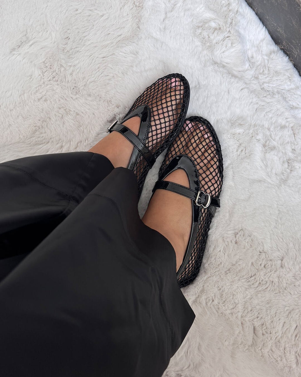 Adra Buckled Mesh Ballet Flats