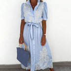 Naomi Embroidered Lace-Up Maxi Dress