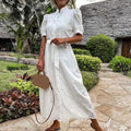 Naomi Embroidered Lace-Up Maxi Dress
