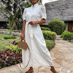 Naomi Embroidered Lace-Up Maxi Dress
