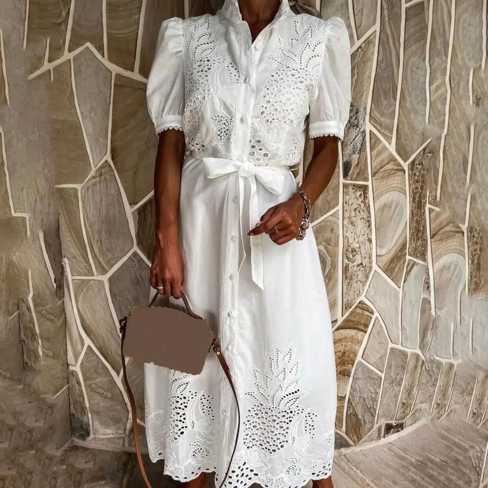 Naomi Embroidered Lace-Up Maxi Dress