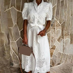 Naomi Embroidered Lace-Up Maxi Dress