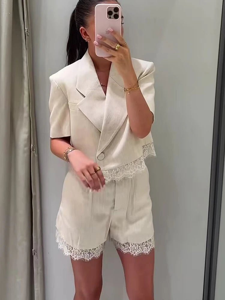 Amanda Lace Detail Two-Piece Short Set