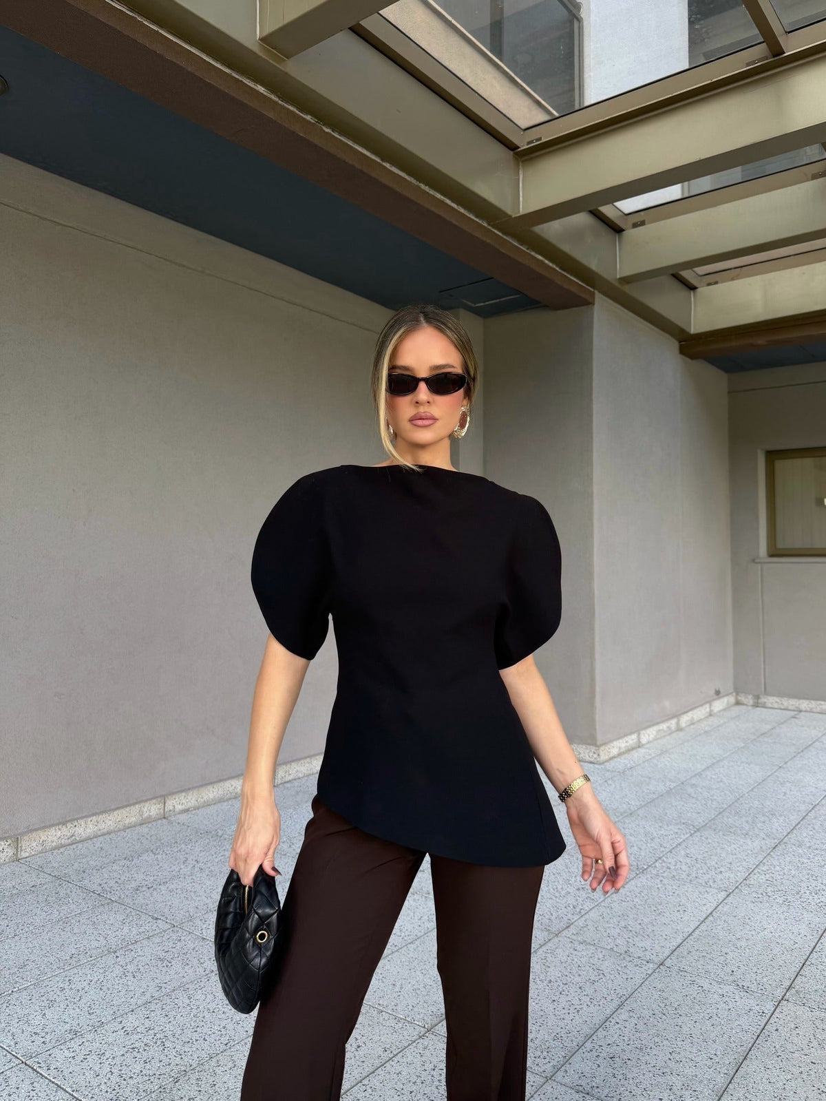 Afra Tricot Balloon Sleeve Top