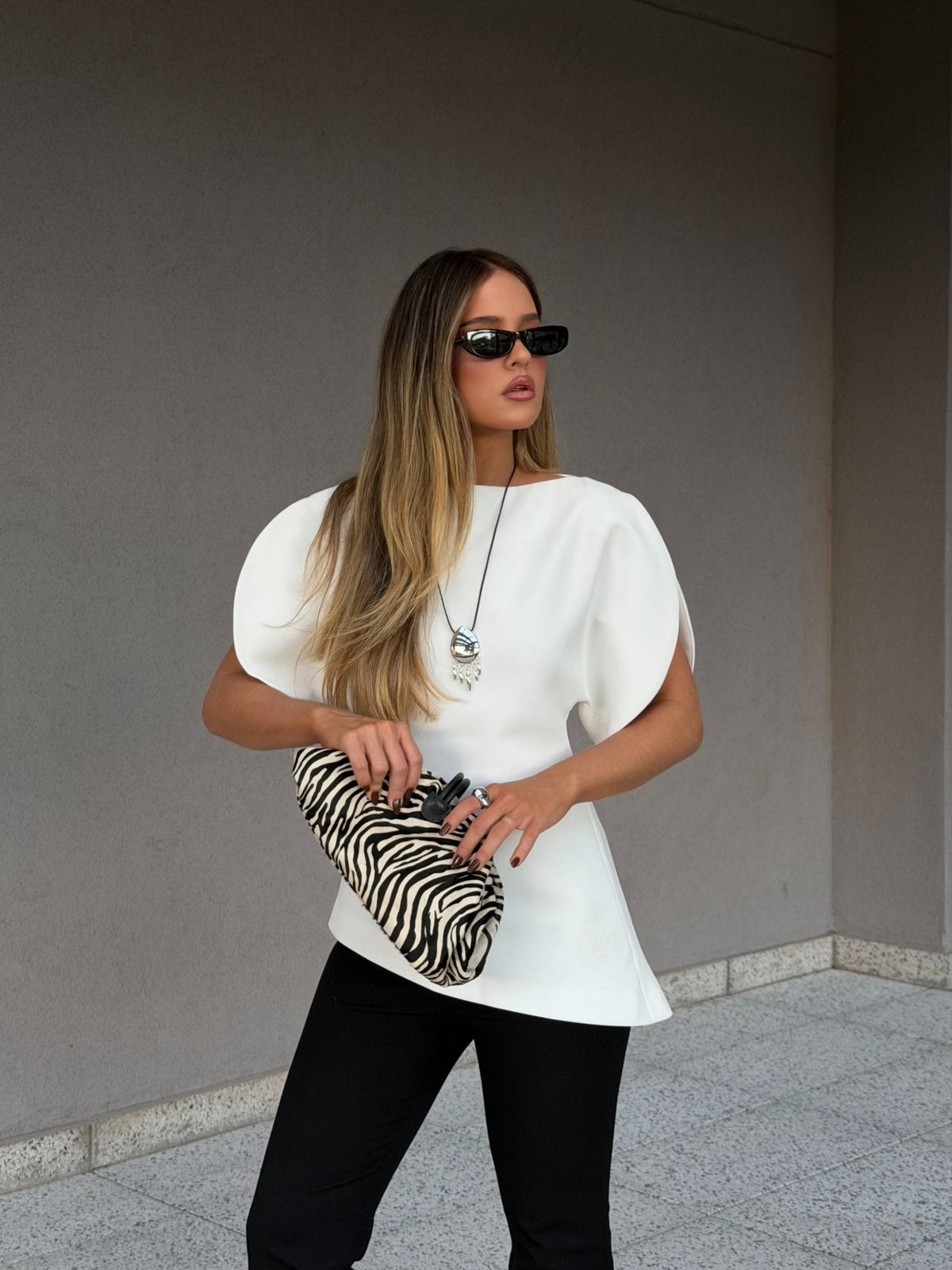 Afra Tricot Balloon Sleeve Top