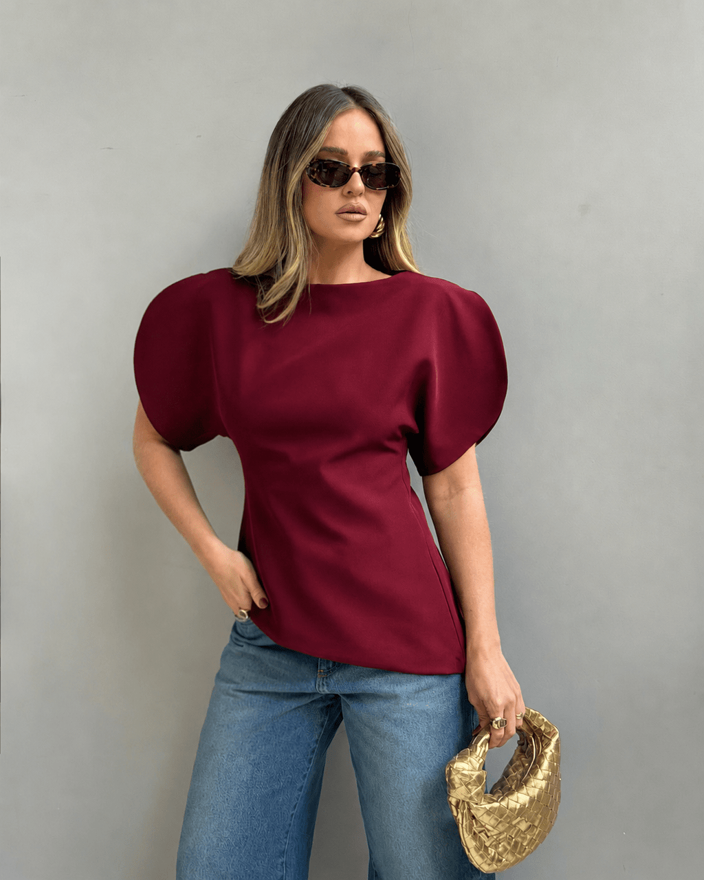 Afra Tricot Balloon Sleeve Top