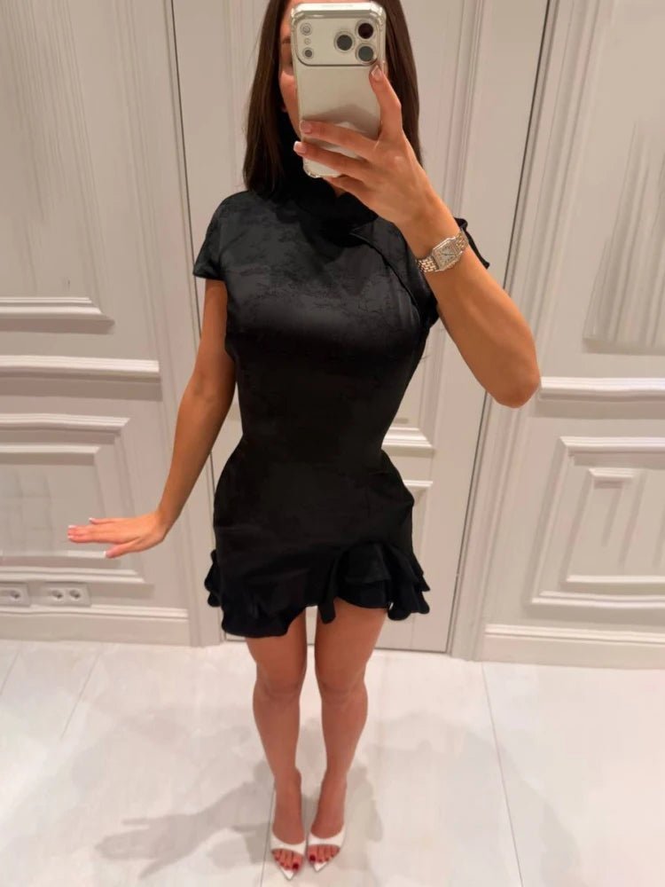 Mariana Satin Patchwork Lace Collar Dress