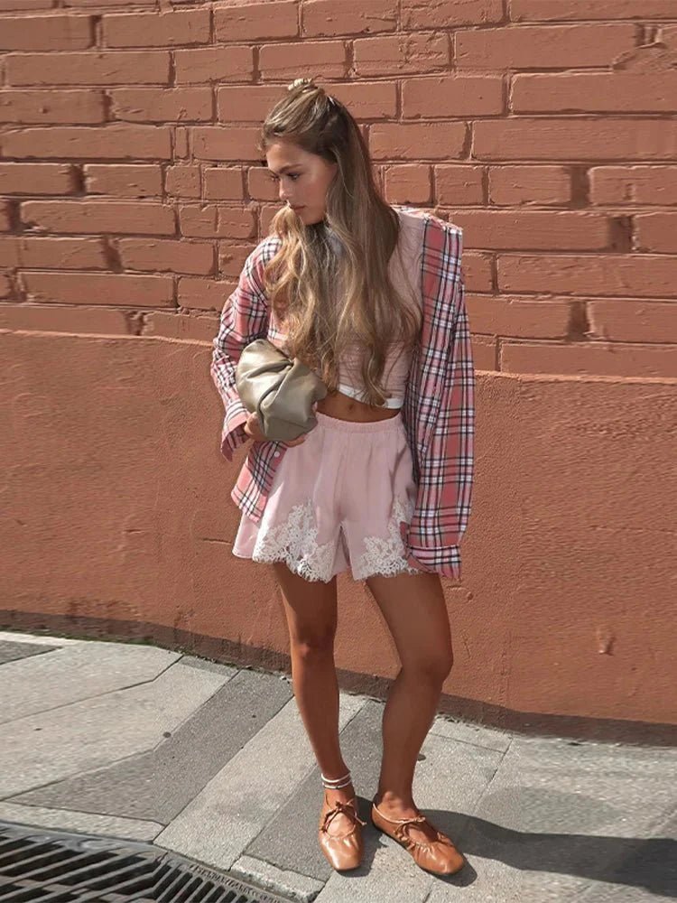 Maridot Lace Patchwork Satin Shorts