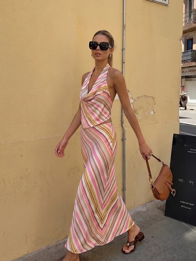Marlowe Bohemian Striped Satin Two-Piece Set