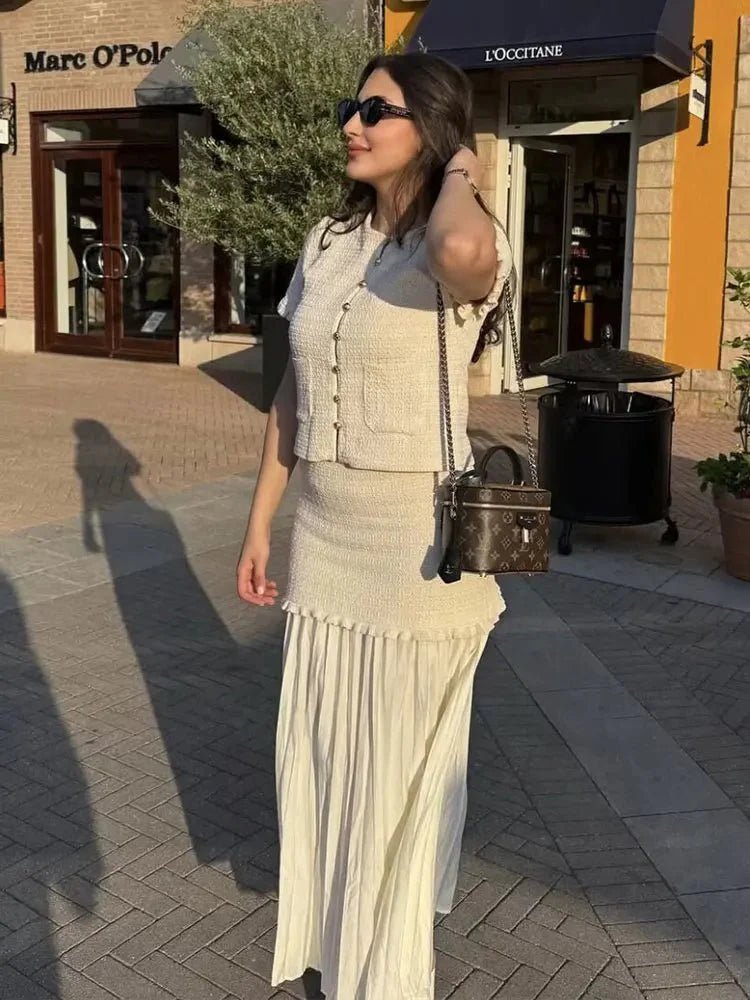 Maxine Knitted Tank Pleated Skirt Set
